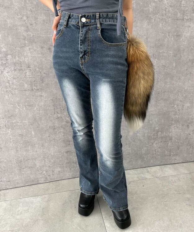 WEGO ストレッチフレアデニムパンツ デニム中濃色