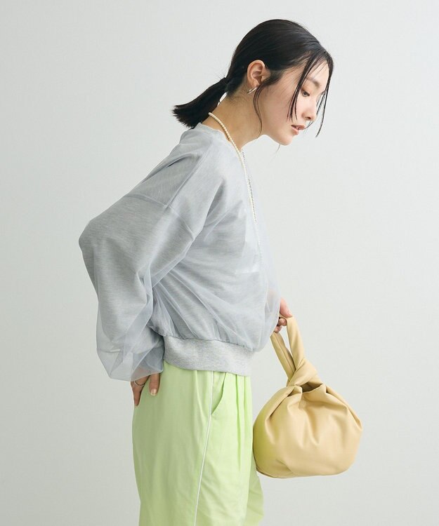 Green Parks 箔プリントチュール重ねプルオーバー Gray Mixture