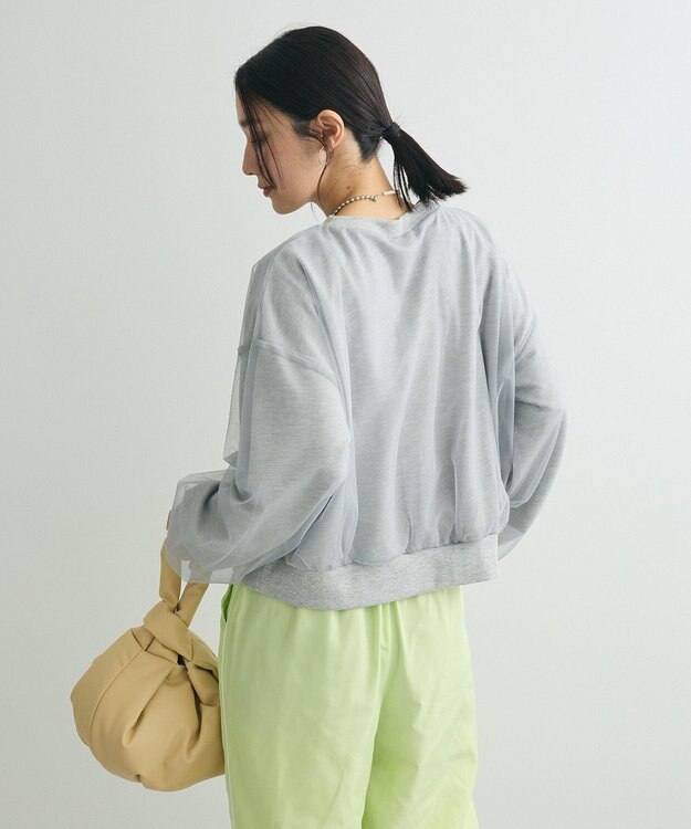 Green Parks 箔プリントチュール重ねプルオーバー Gray Mixture