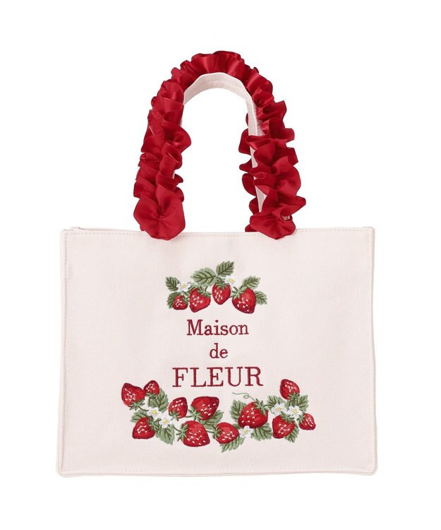 Maison de FLEUR いちごフリルハンドルスクエアトートバッグ Red