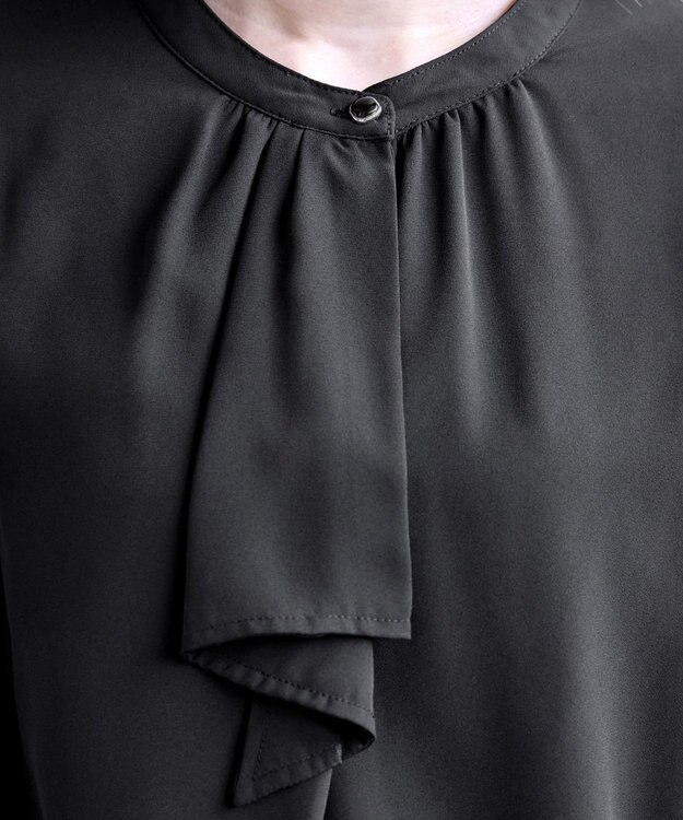 Tiaclasse 【洗える・スマート裏起毛】ジョーゼットフリルブラウス ブラック