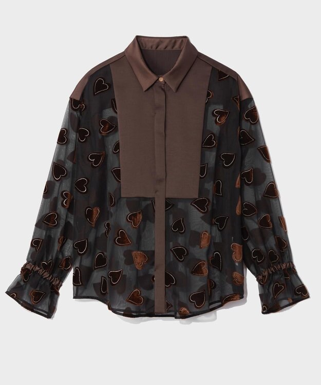 GRACE CONTINENTAL ハートオパールコンビシャツ ブラウン