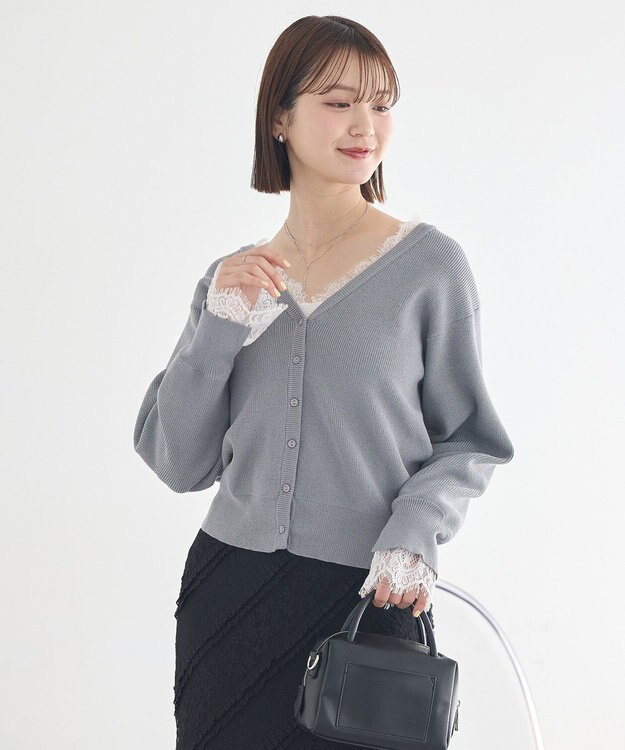 earth music&ecology レーストリムカーディガン Gray