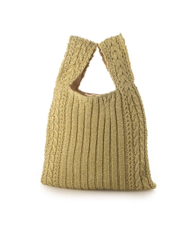 UNBILLION カシュカシュ cachecache / ケーブル編みラメショッパーミニトート ゴールド