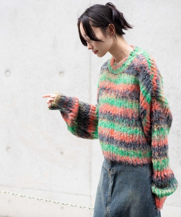 WEGO マルチボーダーブラッシュニットショートプルオーバー 柄2