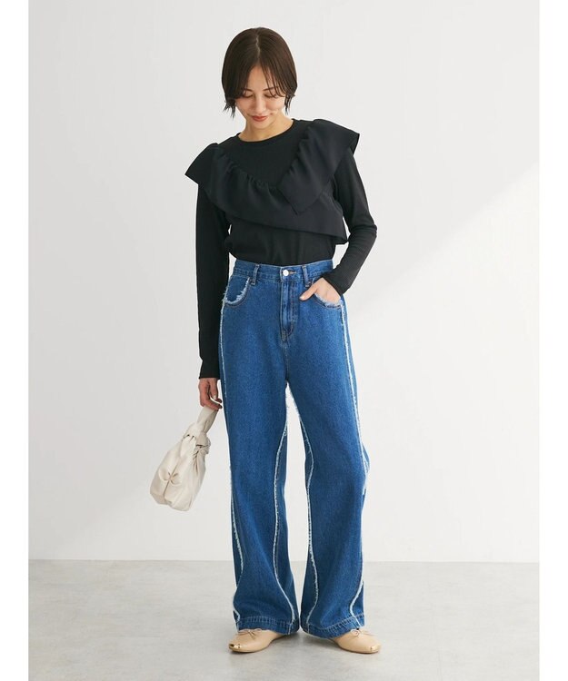 Green Parks ・ＳＵＧＡＲ　ＳＰＯＯＮ　アシンメトリーフリルロンＴＥＥ Black