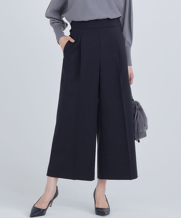 組曲 【美シルエット・ストレッチ・シワになりにくい】オシャクロス ガウチョパンツ ブラック系