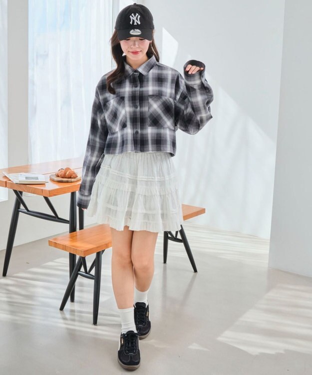 WEGO チェックショートシャツ ブラック