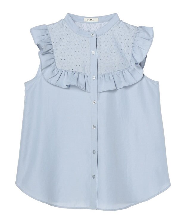 earth music&ecology デコルテレースフリルブラウス Blue