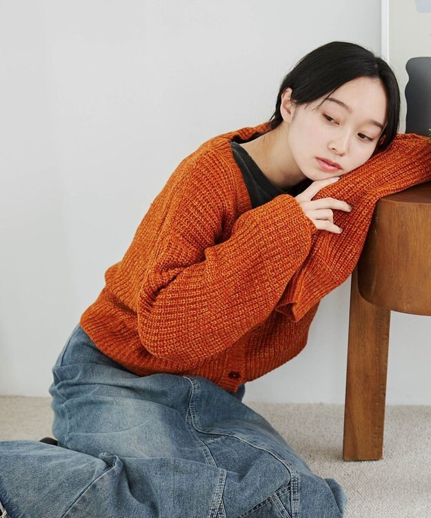 WEGO Vネックカラーカーディガン オレンジ