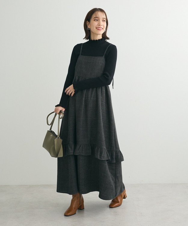 Green Parks ・ｓｗｉｎｇ　ｂｙ　フリルハイネックリブニット Black