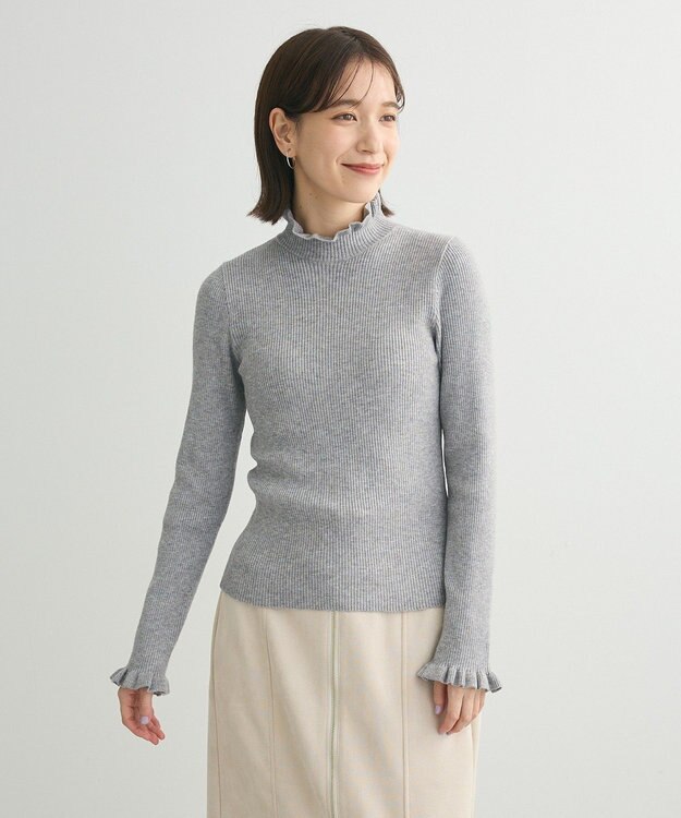 Green Parks ・ｓｗｉｎｇ　ｂｙ　フリルハイネックリブニット Gray Mixture