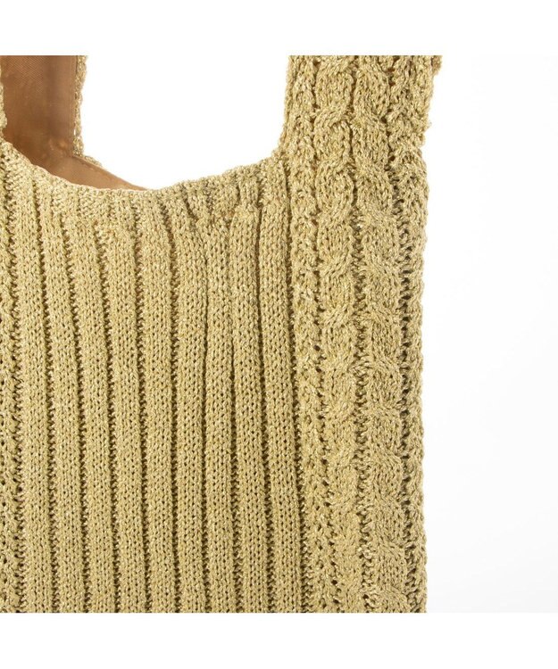 UNBILLION カシュカシュ cachecache / ケーブル編みラメショッパーミニトート ゴールド