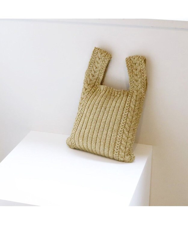 UNBILLION カシュカシュ cachecache / ケーブル編みラメショッパーミニトート ゴールド