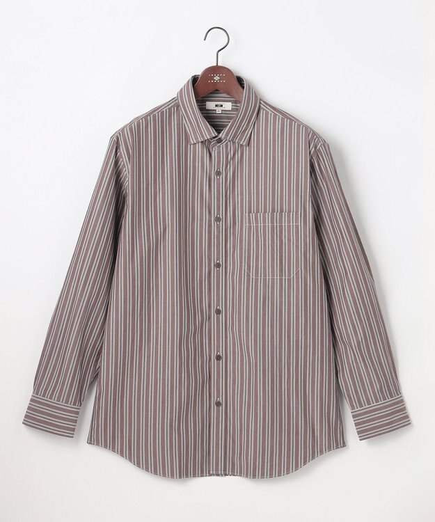 JOSEPH ABBOUD 【キングサイズ・シルク混・上質】シルクコットンストライプ シャツ ダークブラウン系1