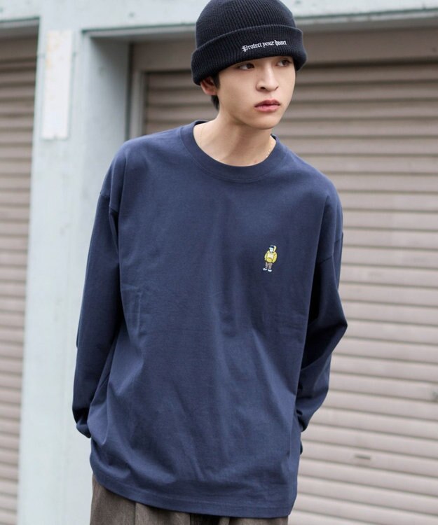 WEGO 【ユニセックス着用ITEM/MLサイズ展開】別注BENDAVISワンポイントT（LS） ネイビー