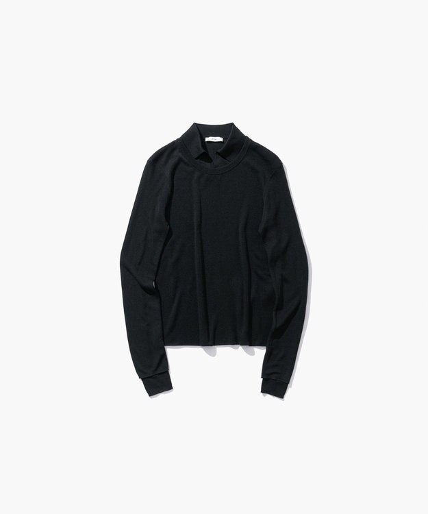 ATON SILK BLENDED CIRCULAR RIB | クルー＆ポロレイヤードプルオーバー BLACK