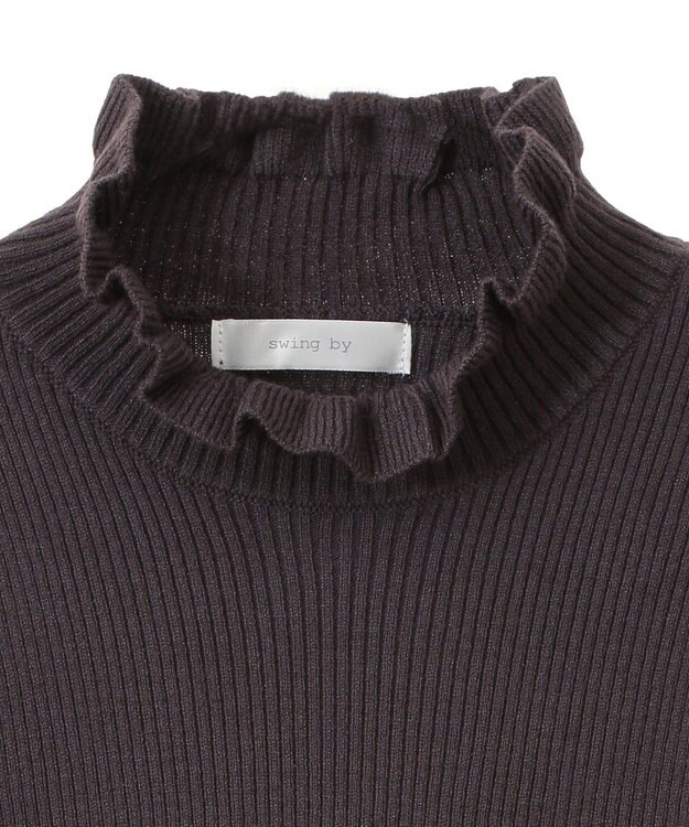 Green Parks ・ｓｗｉｎｇ　ｂｙ　フリルハイネックリブニット Charcoal Gray