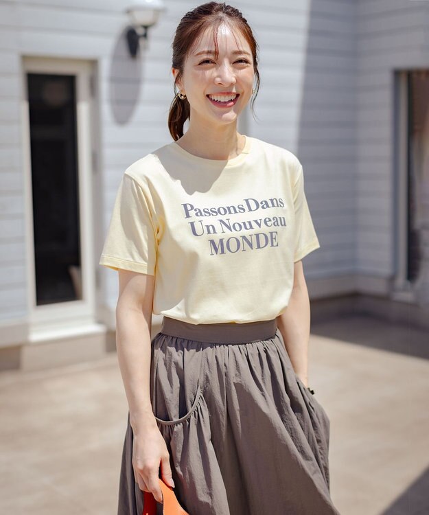 組曲 S 【綿100％】フロッキープリント Ｔシャツ カスタードイエロー系