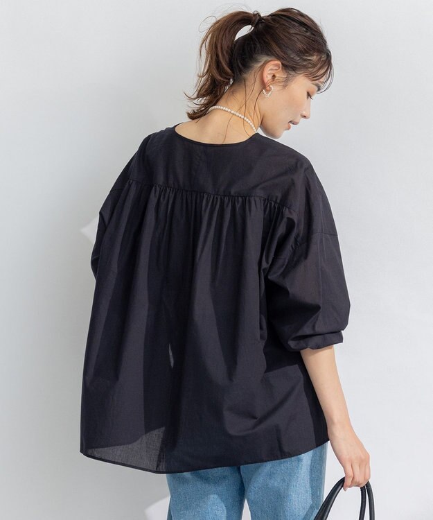 組曲 【洗える】ナチュラルローンスキッパー ブラウス ブラック系