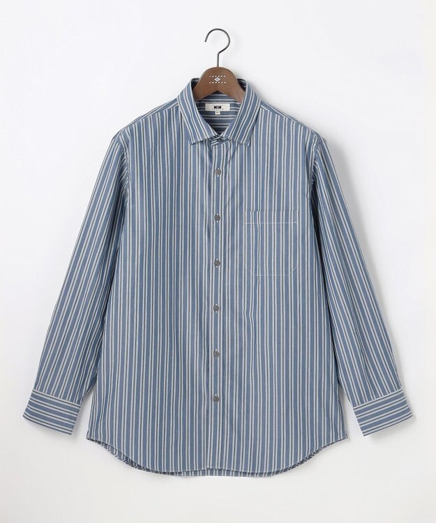 JOSEPH ABBOUD 【キングサイズ・シルク混・上質】シルクコットンストライプ シャツ ネイビー系1