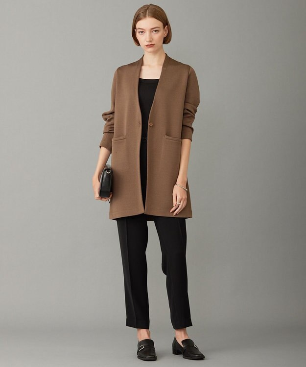 ICB 【洗える】シンセティックヤーンスムース ロングニットジャケット モカ系