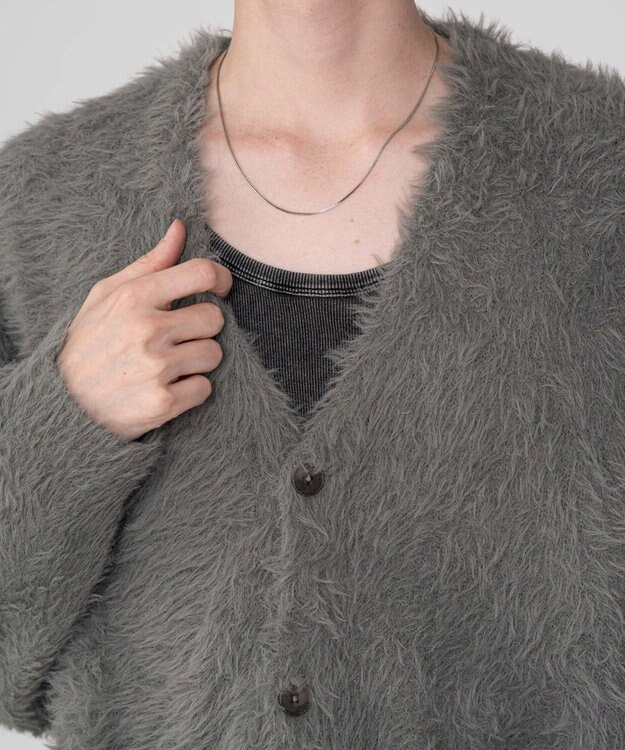 WEGO 【2025秋冬新作/ユニセックス着用ITEM/SMLサイズ展開】フェザーニットカーディガン グレー