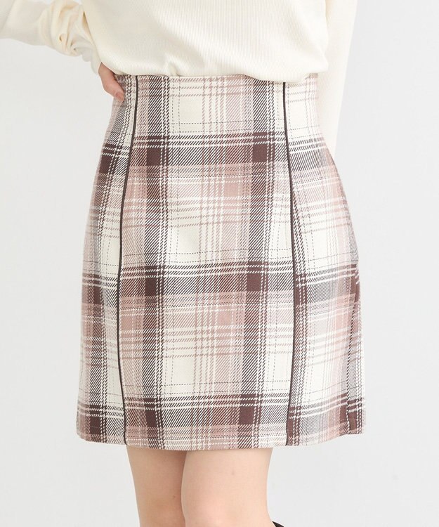 earth music&ecology コットンツイルチェックミニスカート Brown