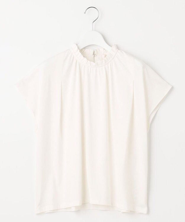 Feroux 【UVケア】スタンドネックフレンチスリーブ Tシャツ ホワイト系