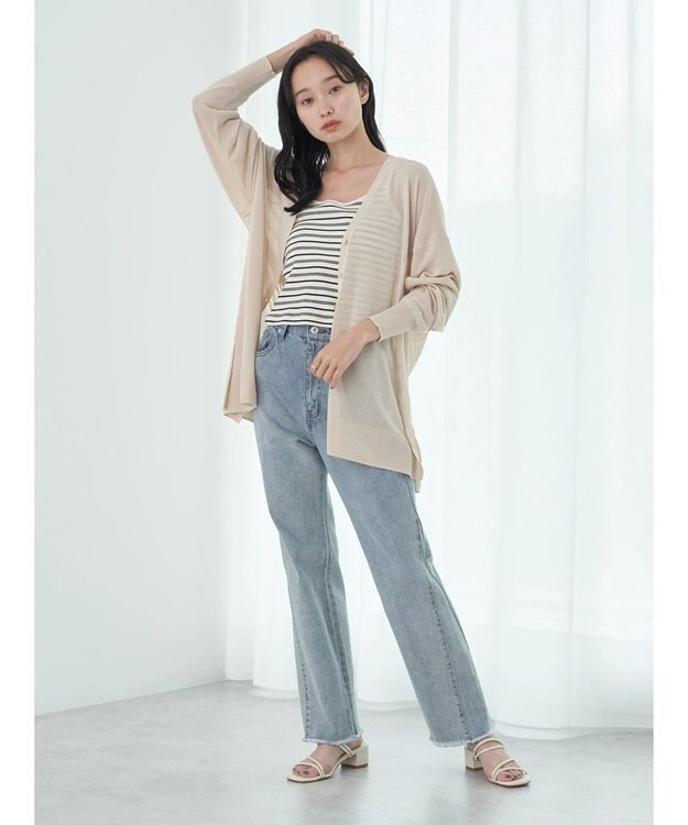earth music&ecology 接触冷感Ｖネックカーディガン Light Beige