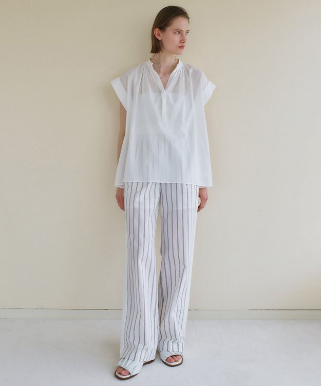 BEIGE， QUARTZ / 側章コンビ ストライプパンツ Ecru St.