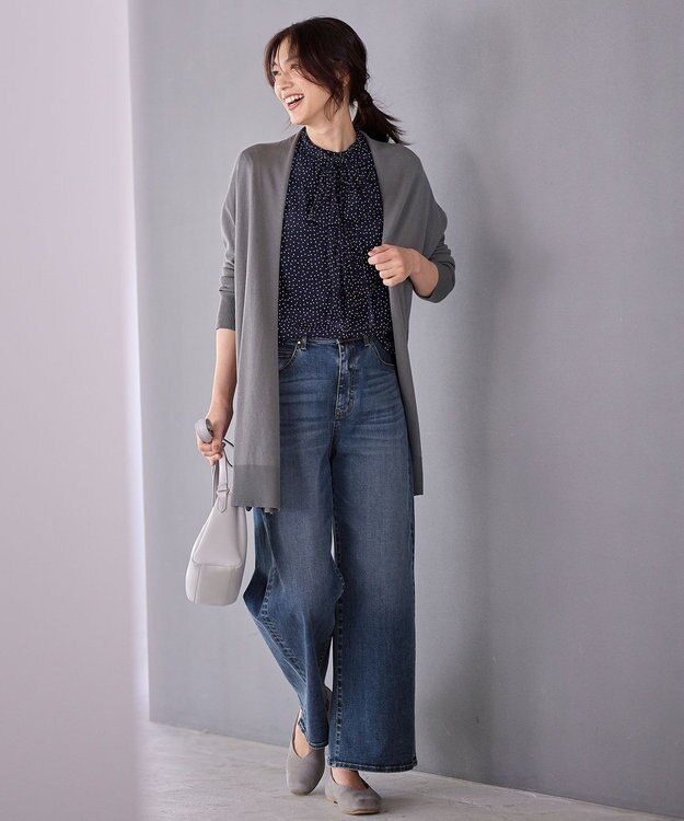 ANY 【洗濯機可/ウエストゴム/ストレッチ】ワイドデニムパンツ インディゴ