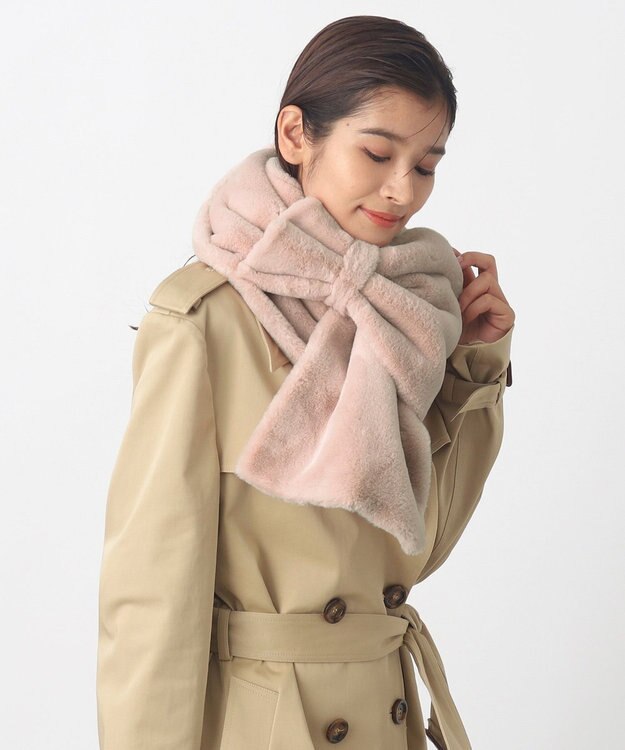 MOONBAT 【WEB限定ラッピング袋付】PAUL & JOE ACCESSOIRES フェイクファービッグリボンマフラー ピンク