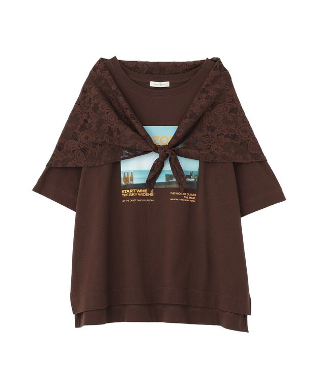 Green Parks ＳＥＴ２点フォトＴシャツ＋レーススカーフ Brown