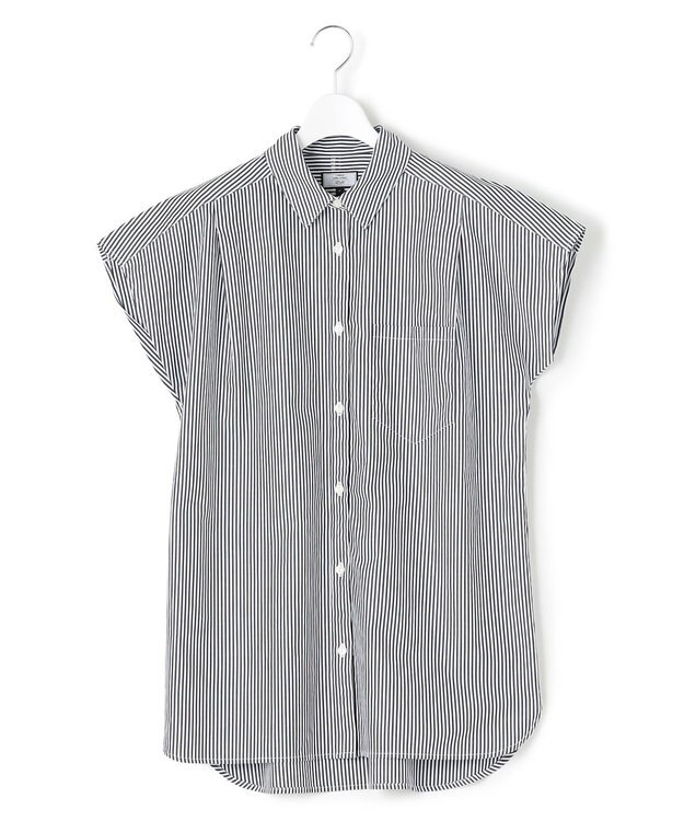 J.PRESS YORK STREET 【WOMEN】キャップスリーブ ストライプブラウス ブラック系1