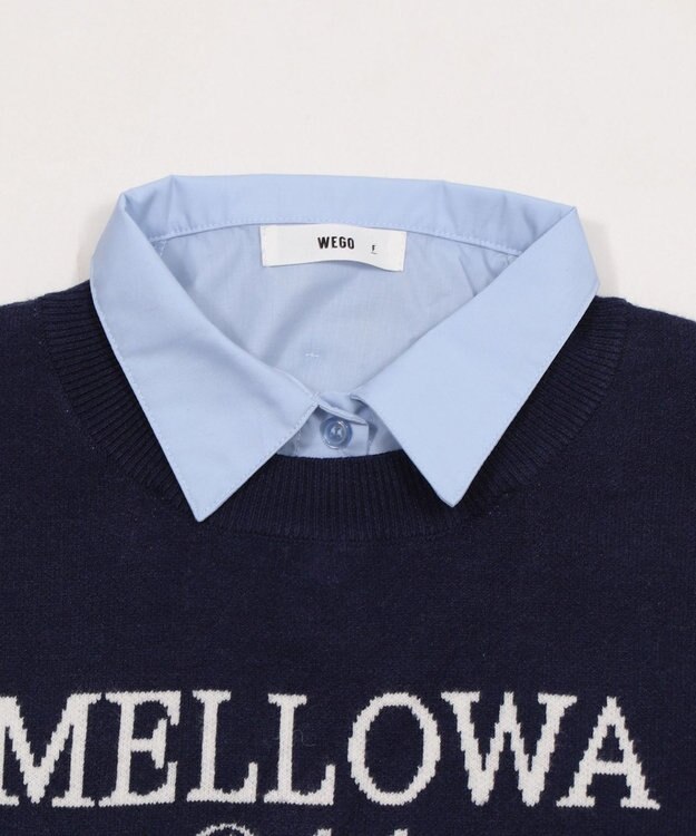 WEGO シャツドッキングジャガードニット ネイビー