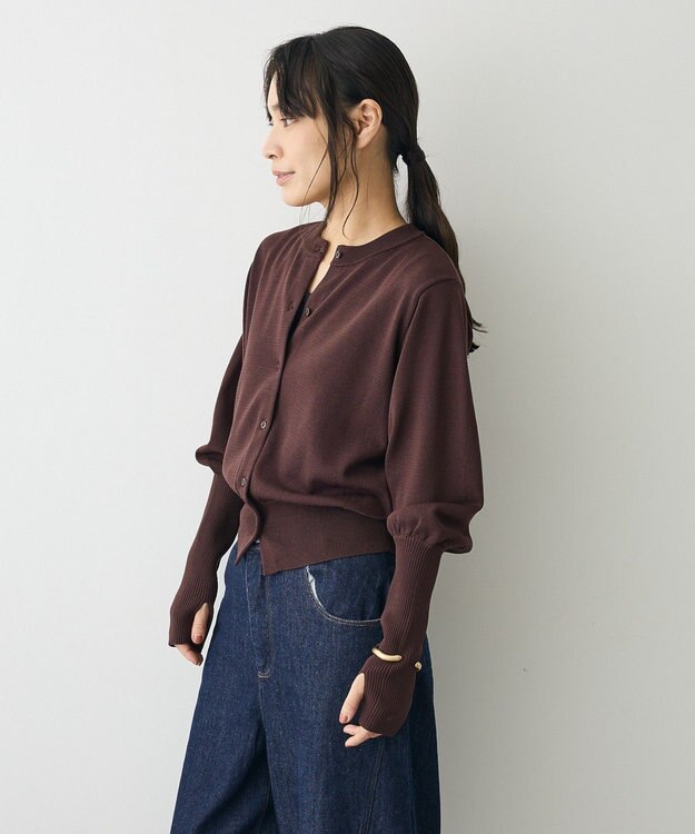 CRAFT STANDARD BOUTIQUE ロング袖リブコンパクトニットカーディガン Brown