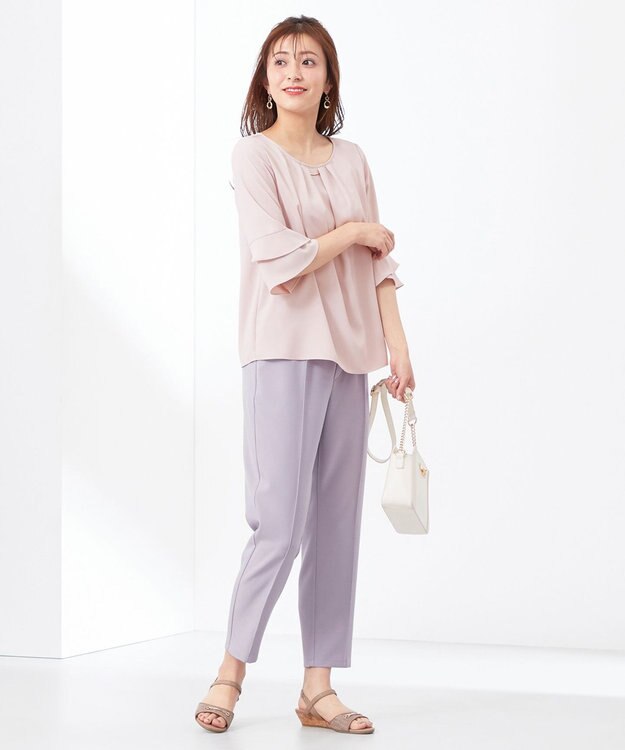 ANY SIS S 【洗える】ラッフルフレアジョーゼット ブラウス ペールピンク