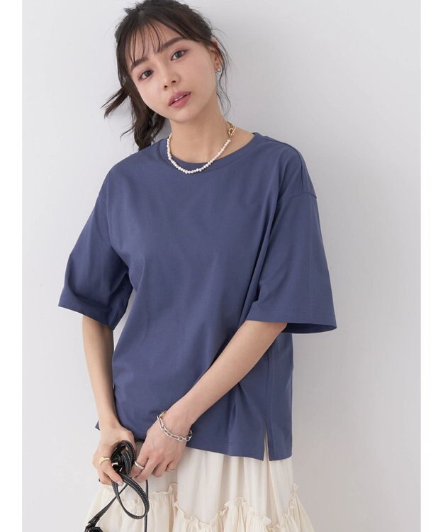 earth music&ecology ＢＯＸシルエットＴ（汗じみ防止） Blue