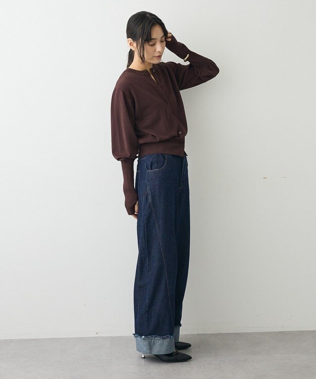 CRAFT STANDARD BOUTIQUE ロング袖リブコンパクトニットカーディガン Brown