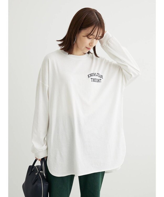 Green Parks ワンポイントカレッジロゴ裾ラウンドチュニック Off White