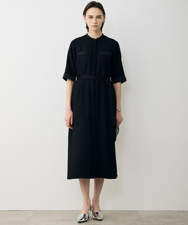 ICB 【先行予約】 FluidBackSatin シャツワンピース ブラック