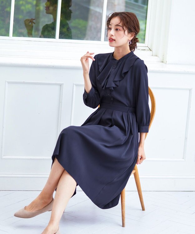Tiaclasse 【洗える】ラッフルフリルワンピース ネイビー