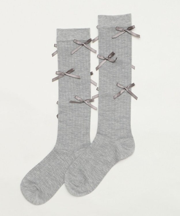 WEGO リボン付きハイソックス グレー