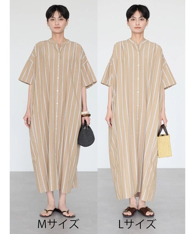 AMERICAN HOLIC イージーケア＋接触冷感丈違い強撚ワッシャーワンピース Stripe Beige