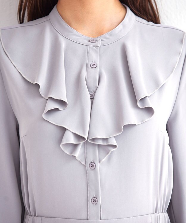 Tiaclasse L 【洗える】ラッフルフリルワンピース サックスグレー