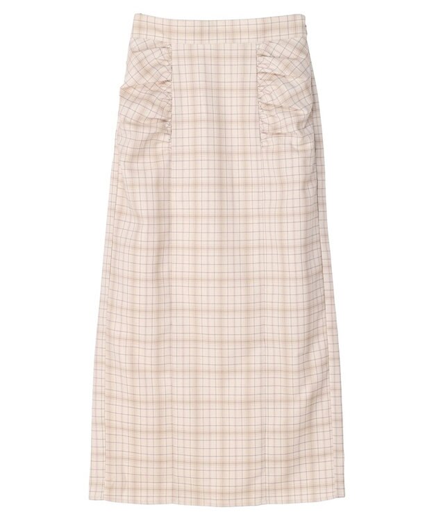 earth music&ecology ギャザーナロースカート Check Beige