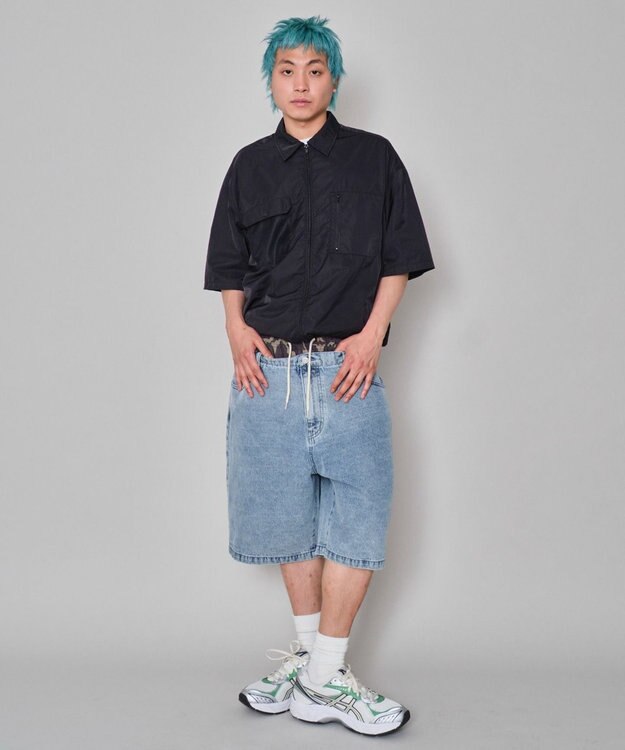 WEGO 【ユニセックス着用ITEM/MLサイズ展開/ウエストゴム】ボクサードッキングデニムショーツ デニム淡加工色