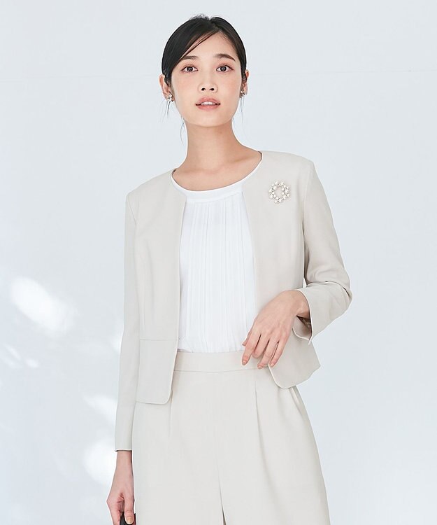 ANY SIS 【セットアップ対応】セレモニーダブルクロス ノーカラー ジャケット ライトグレー