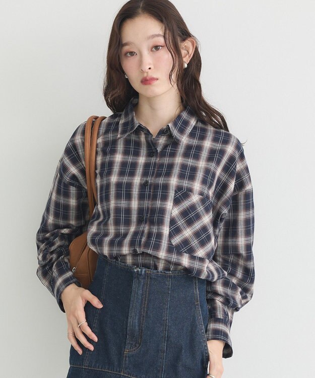 earth music&ecology 【コットン100】マルチウェイチェックシャツ Check Black